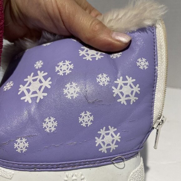 Outbrook Kids Snow Boots Child's Size 8 Faux Fur Lining Waterproof Purple White - Picture 11 of 14